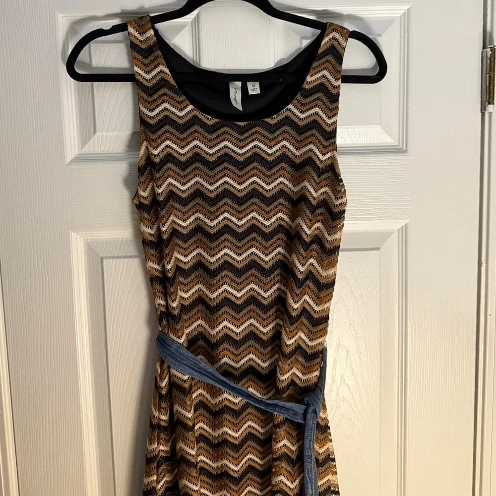 Tacera Striped Sleeveless Knit Maxi Dress Sheer Hem Belted Size M
